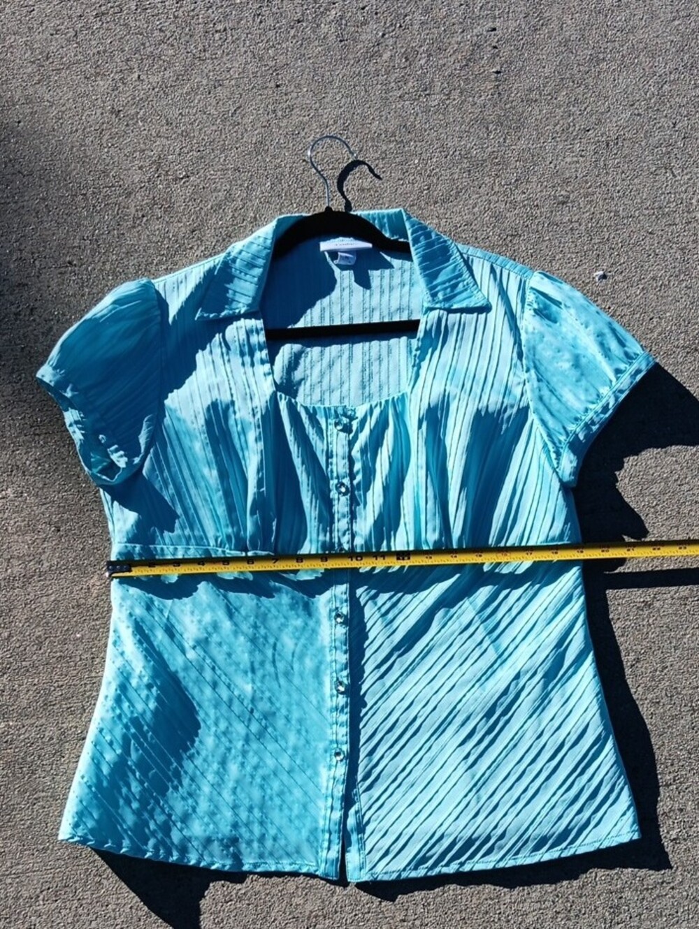 dressbarn Turquoise Short-Sleeve Button-Front Blouse - Picture 3 of 11
